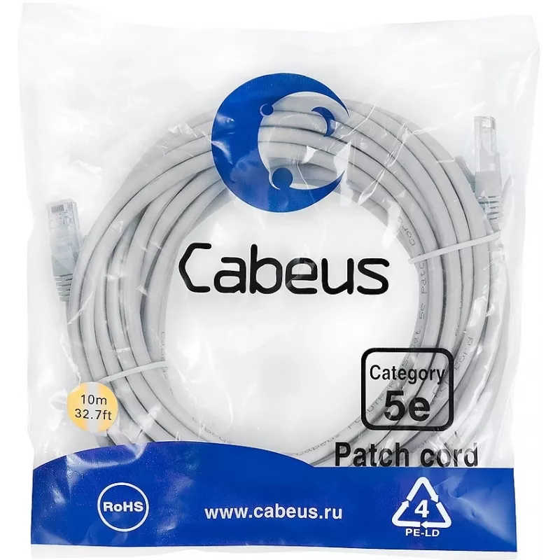 Патч-корд Cabeus PC-UTP-RJ45-CAT.5E-20M-LSZH U/UTP RJ-45 вил.-вилка RJ-45 кат.5E 20м серый LSZH