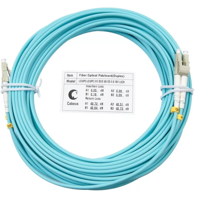 Патч-корд Cabeus FOP-50-LC-LC-10M 2x50/125 OM3 LC дуплекс-LC дуплекс 10м LSZH бирюзовый