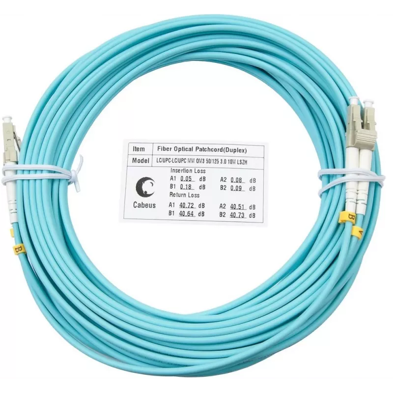 Патч-корд Cabeus FOP-50-LC-LC-20M 2x50/125 OM3 LC дуплекс-LC дуплекс 20м LSZH бирюзовый