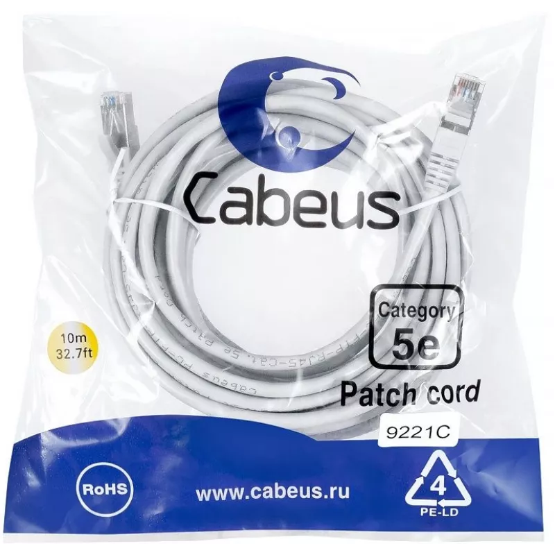 Патч-корд Cabeus PC-FTP-RJ45-CAT.5E-10M-LSZH F/UTP RJ-45 вил.-вилка RJ-45 кат.5E 10м серый LSZH