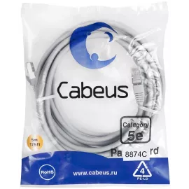 Патч-корд Cabeus PC-FTP-RJ45-CAT.5E-5M-LSZH F/UTP RJ-45 вил.-вилка RJ-45 кат.5E 5м серый LSZH