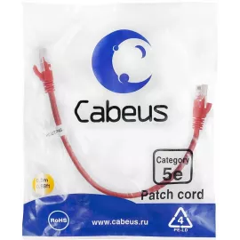 Патч-корд Cabeus PC-UTP-RJ45-CAT.5E-0.3M-RD U/UTP RJ-45 вил.-вилка RJ-45 кат.5E 0.3м красный ПВХ