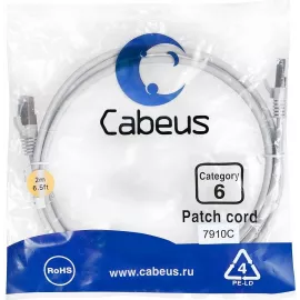 Патч-корд Cabeus PC-FTP-RJ45-CAT.6-2M-LSZH F/UTP RJ-45 вил.-вилка RJ-45 кат.6 2м серый LSZH