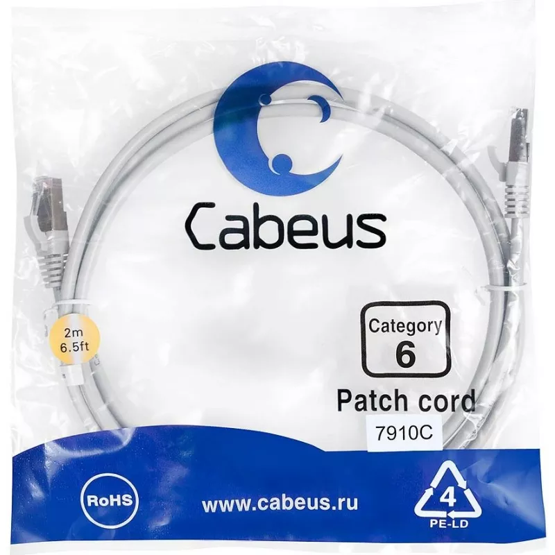 Патч-корд Cabeus PC-FTP-RJ45-CAT.6-2M-LSZH F/UTP RJ-45 вил.-вилка RJ-45 кат.6 2м серый LSZH