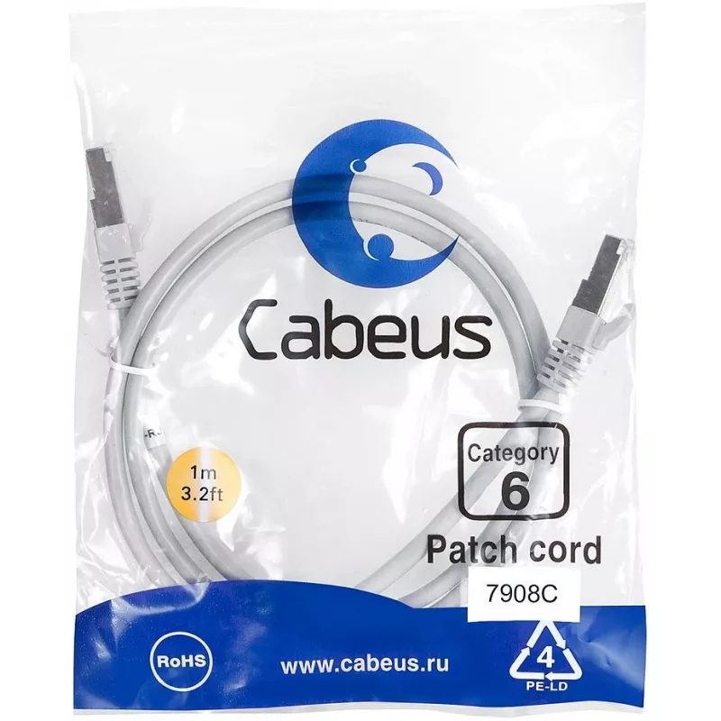 Патч-корд Cabeus PC-FTP-RJ45-CAT.6-1M-LSZH F/UTP RJ-45 вил.-вилка RJ-45 кат.6 1м серый LSZH