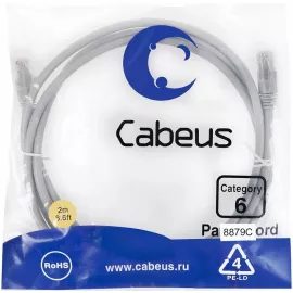 Патч-корд Cabeus PC-UTP-RJ45-CAT.6-2M-LSZH U/UTP RJ-45 вил.-вилка RJ-45 кат.6 2м серый LSZH