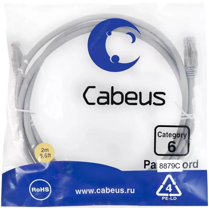 Патч-корд Cabeus PC-UTP-RJ45-CAT.6-2M-LSZH U/UTP RJ-45 вил.-вилка RJ-45 кат.6 2м серый LSZH