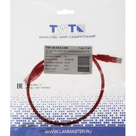 Патч-корд Lanmaster TWT-45-45-0.5-RD UTP RJ-45 вил.-вилка RJ-45 кат.5E 0.5м красный ПВХ (уп.:1шт)