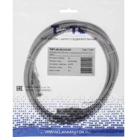 Патч-корд Lanmaster TWT-45-45-3.0-GY UTP RJ-45 вил.-вилка RJ-45 кат.5E 3м серый ПВХ (уп.:1шт)