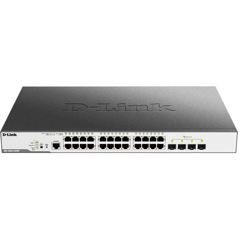 Коммутатор D-Link DGS-3000-28XMP/B1A 24x1Гбит/с 4SFP+ 24PoE+ 370W управляемый