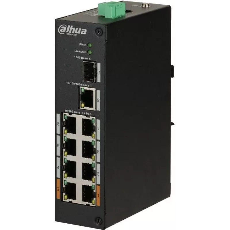 Коммутатор Dahua DH-PFS3110-8ET-96 (L2) 8x100Мбит/с 1x1Гбит/с 1SFP 6PoE+ 2PoE++ 96W неуправляемый