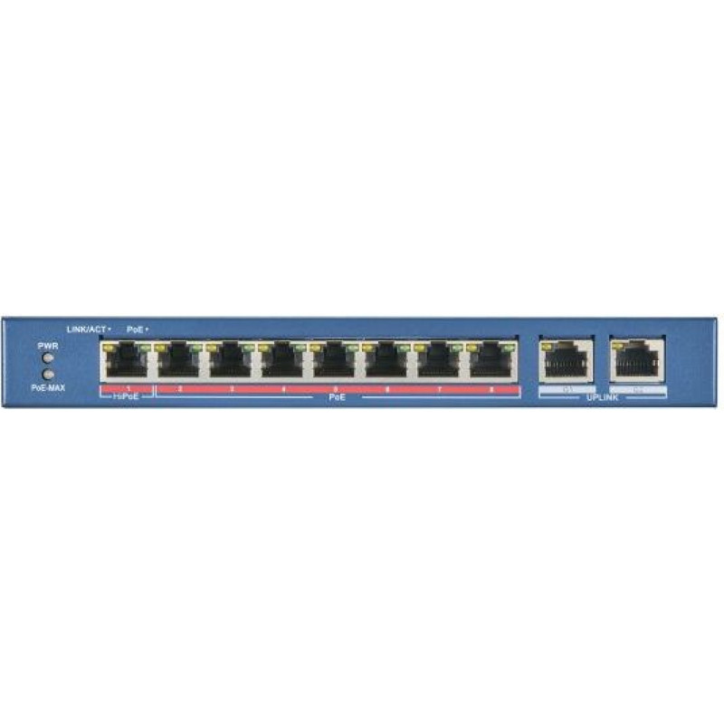Коммутатор Hikvision DS-3E0310HP-E 8x100Мбит/с 2x1Гбит/с 7PoE+ 1PoE++ 110W неуправляемый
