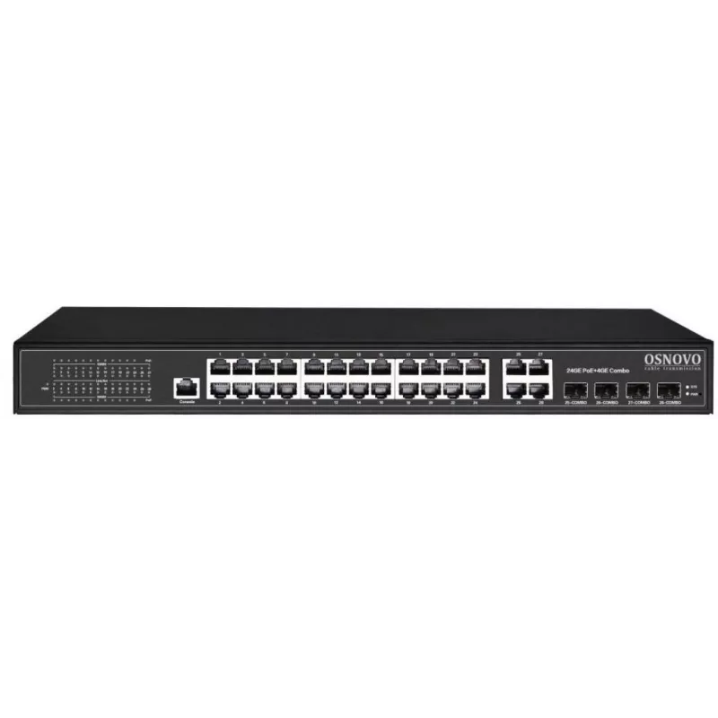 Коммутатор Osnovo SW-8244/L(400W) (L2+) 28x1Гбит/с 4xКомбо(1000BASE-T/SFP) 24PoE+ 400W управляемый