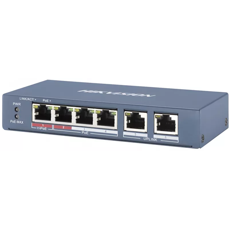 Коммутатор Hikvision DS-3E0106P-E/M(B) 6x100Мбит/с 4PoE+ 35W неуправляемый