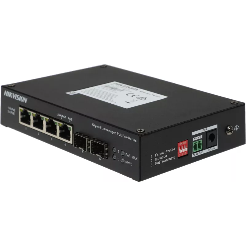 Коммутатор Hikvision DS-3T0506HP-E/HS 4x1Гбит/с 2SFP 3PoE+ 1PoE++ 60W неуправляемый