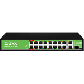 Коммутатор Digma DSP216F-1G-1C-R300 16x100Мбит/с 1x1Гбит/с 1xКомбо(1000BASE-T/SFP) 16PoE 16PoE+ 2PoE++ 300W неуправляемый