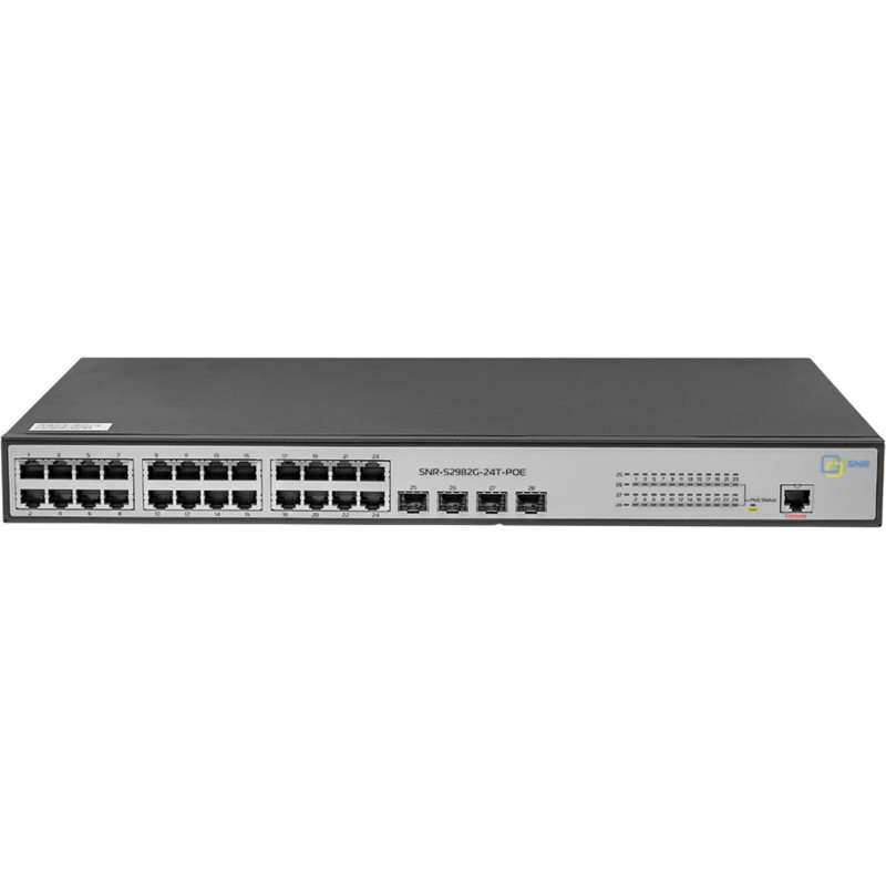 Коммутатор SNR SNR-S2982G-24T-POE-E (L2) 24x1Гбит/с 4SFP 24PoE 370W управляемый Коммутатор SNR SNR-S2982G-24T-POE-E (L2) 24x1Гбит/с 4SFP 24PoE 370W управляемый