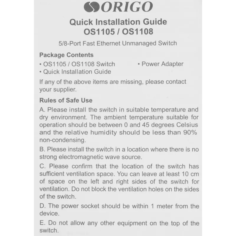 Коммутатор Origo OS1108 OS1108/A1A 8x100Мбит/с неуправляемый