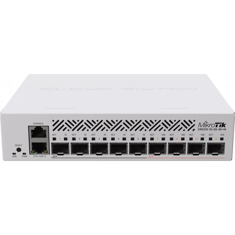 Коммутатор MikroTik CRS310-1G-5S-4S+IN (L3) 6x1Гбит/с 4x10Гбит/с 5SFP 4SFP+ 1PoE управляемый