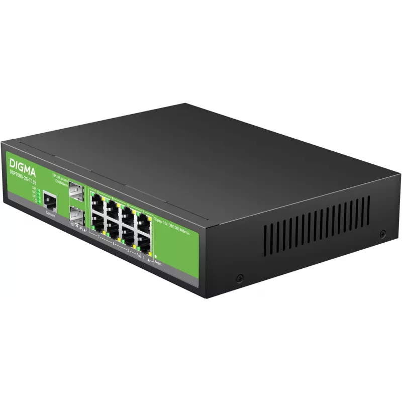 Коммутатор Digma DSP708G-2S-T135 (L2+) 8x1Гбит/с 2SFP 8PoE 8PoE+ 135W управляемый