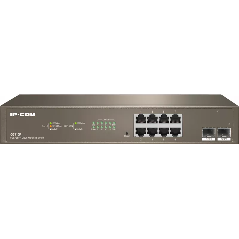 Коммутатор IP-Com G3310F (L2) 8x1Гбит/с 2xКомбо(1000BASE-T/SFP) 2SFP управляемый