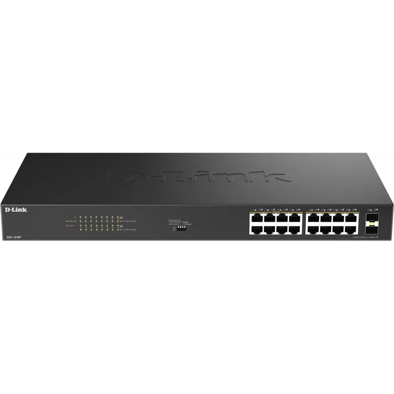 Коммутатор D-Link DGS-1018P DGS-1018P/B1A (L2) 16x1Гбит/с 2SFP 16PoE 240W неуправляемый