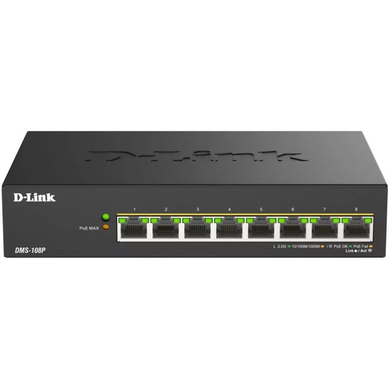 Коммутатор D-Link DMS-108P/A1A (L2) 8x2.5Гбит/с 8PoE 230W неуправляемый