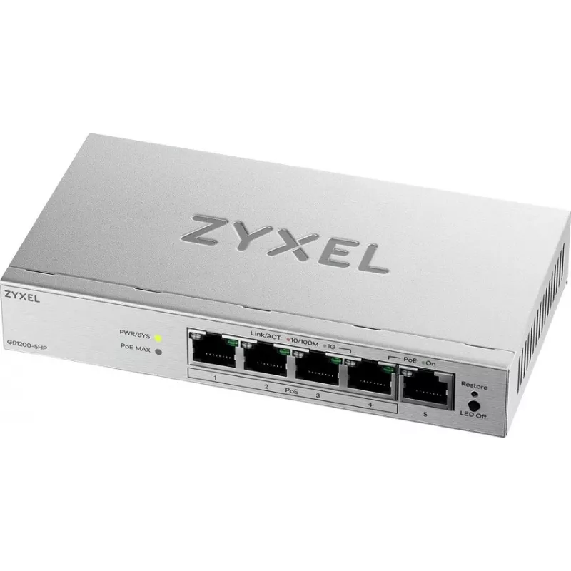 Коммутатор Zyxel GS1200-5HPV3-EU0101F (L2) 5x1Гбит/с 4PoE+ 68W управляемый