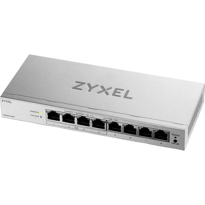 Коммутатор Zyxel GS1200-8HPV3-EU0101F (L2) 8x1Гбит/с 4PoE+ 68W управляемый