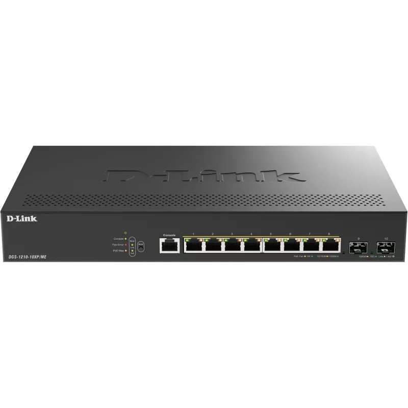 Коммутатор D-Link DGS-1210-10XP/ME/C1A (L2) 8x1Гбит/с 2SFP+ 8PoE+ 240W управляемый