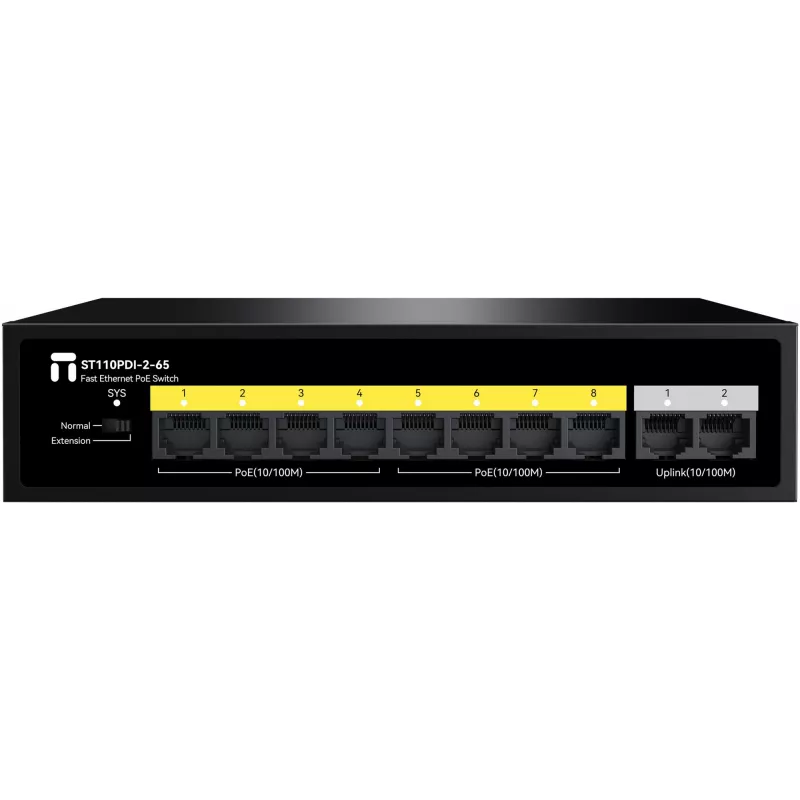 Коммутатор Netis ST110PDI-2-65 (L2) 10x100Мбит/с 8PoE 65W неуправляемый