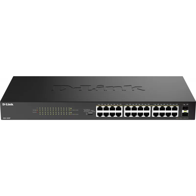 Коммутатор D-Link DGS-1026P DGS-1026P/A1A (L2) 24x1Гбит/с 2SFP 24PoE 240W неуправляемый