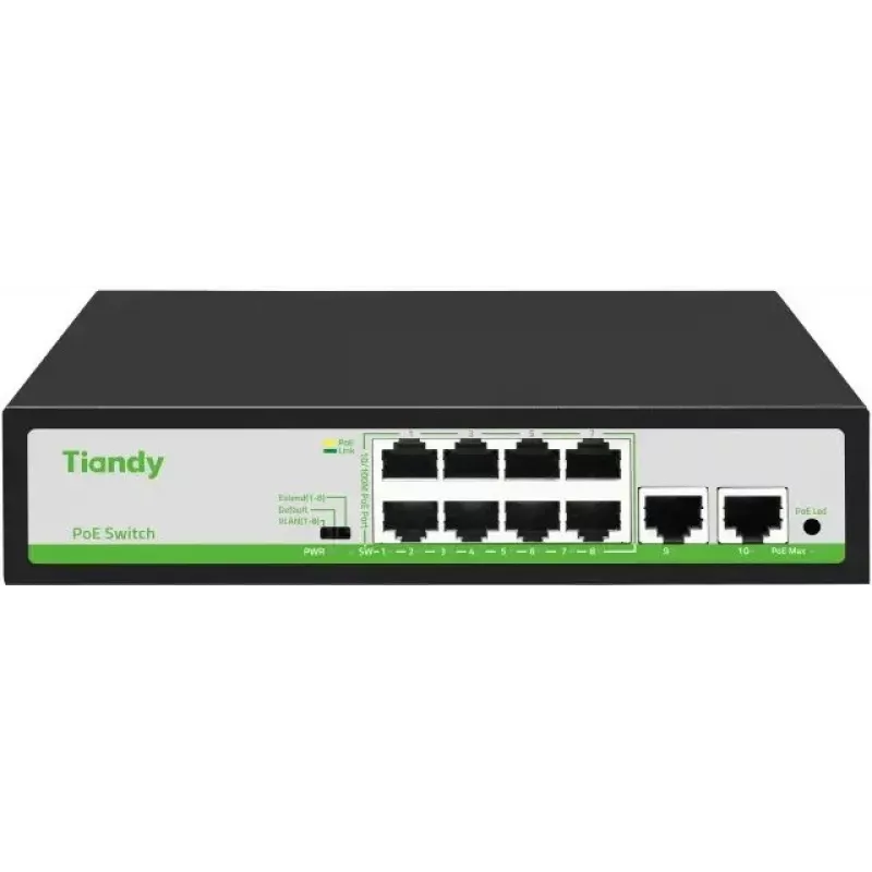 Коммутатор Tiandy TC-P3S010 H/0820/AT/90/V2.0 (L2) 8x100Мбит/с 2x1Гбит/с 8PoE 90W неуправляемый