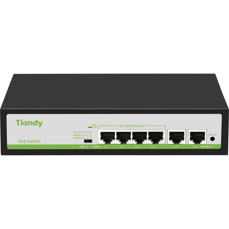 Коммутатор Tiandy TC-P3S06 F/0420/AT/55/V2.0 (L2) 6x100Мбит/с 4PoE 55W неуправляемый