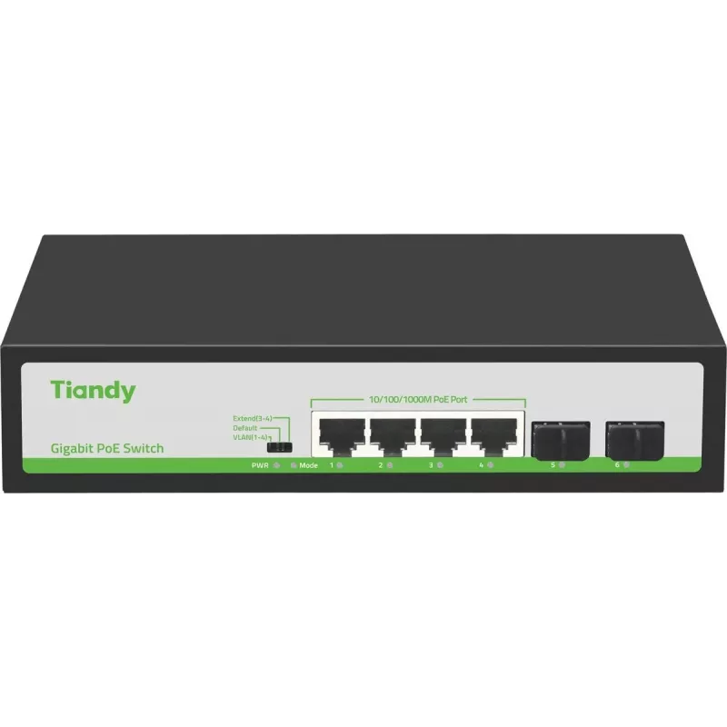 Коммутатор Tiandy TC-P3S06 H/0402/AT/60/V2.0 (L2) 4x1Гбит/с 2SFP 4PoE 60W неуправляемый