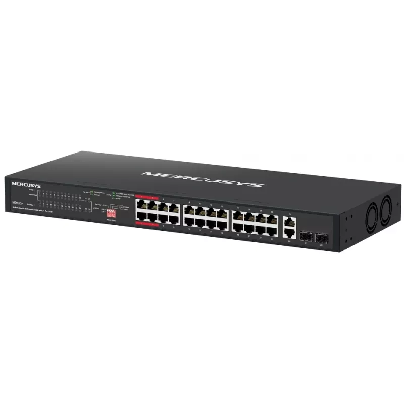 Коммутатор Mercusys MS128GP (L2) 26x1Гбит/с 2SFP 24PoE+ 295W неуправляемый