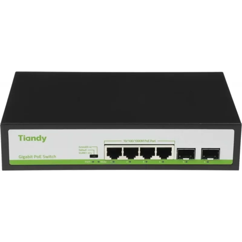 Коммутатор Tiandy TC-P3S06 H/0402/AT/60/V2.0 (L2) 4x1Гбит/с 2SFP 4PoE 60W неуправляемый