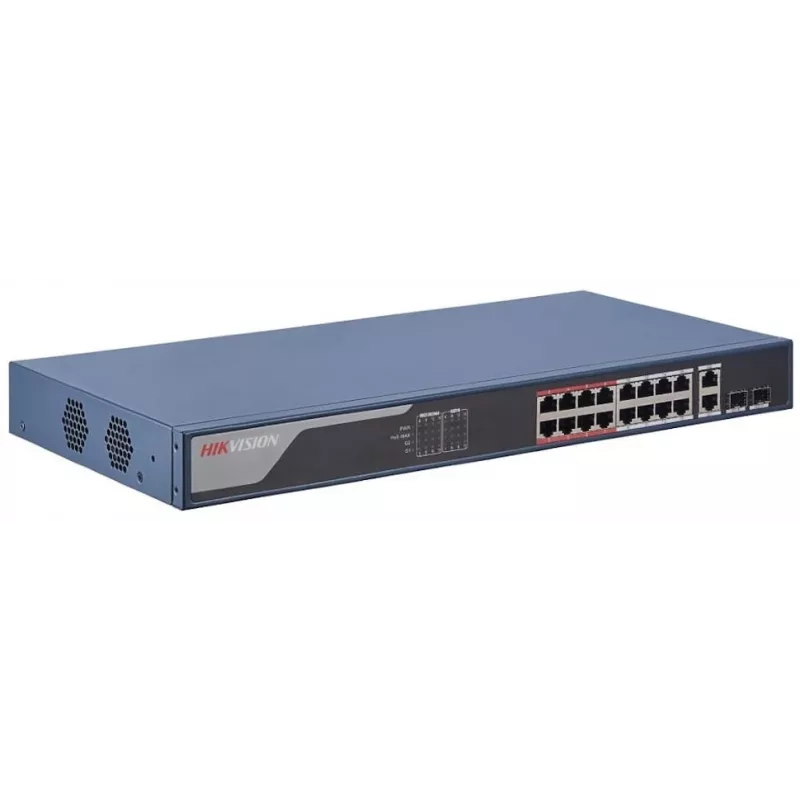 Коммутатор Hikvision DS-3E1318P-EI (L2) 16x100Мбит/с 2x1Гбит/с 2xКомбо(1000BASE-T/SFP) 16PoE 230W управляемый