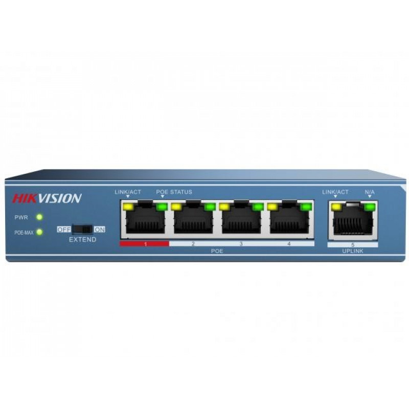Коммутатор Hikvision DS-3E0105P-E(B) 4x100Мбит/с 4PoE 58W неуправляемый