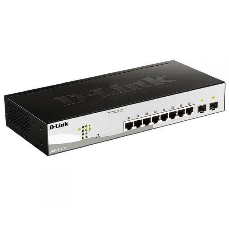 D-Link DGS-1210-10/F1A Настраиваемый L2 коммутатор с 8 портами 10/100/1000Base-T и 2 портами 1000Base-X SFP