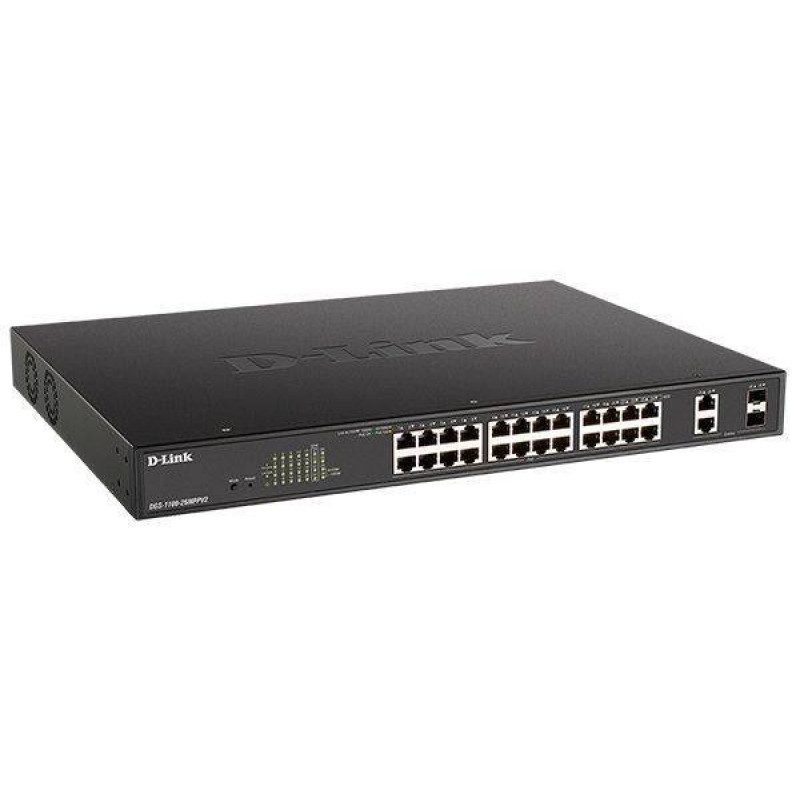 D-Link DGS-1100-26MPPV2/A3A Настраиваемый L2 коммутатор с 24 портами 10/100/1000Base-T и 2 комбо-портами 1000Base-T/SFP