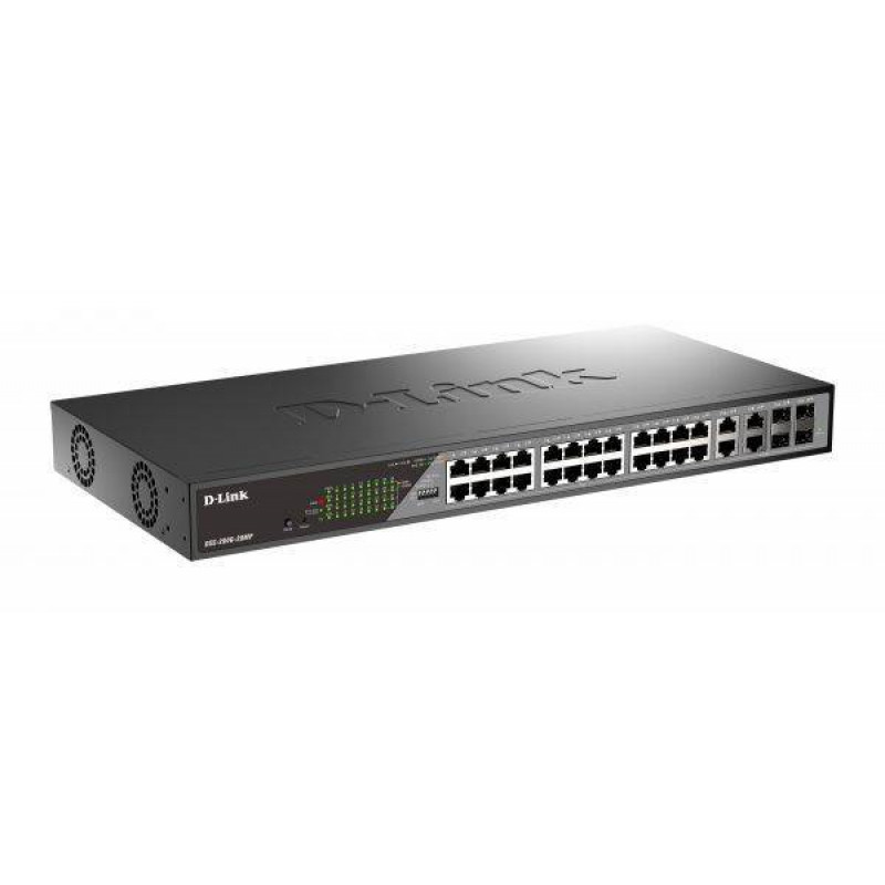 D-Link DSS-200G-28MP/A1A Настраиваемый L2 коммутатор с 24 портами 10/100/1000Base-T и 4 комбо-портами 100/1000Base-T/SFP