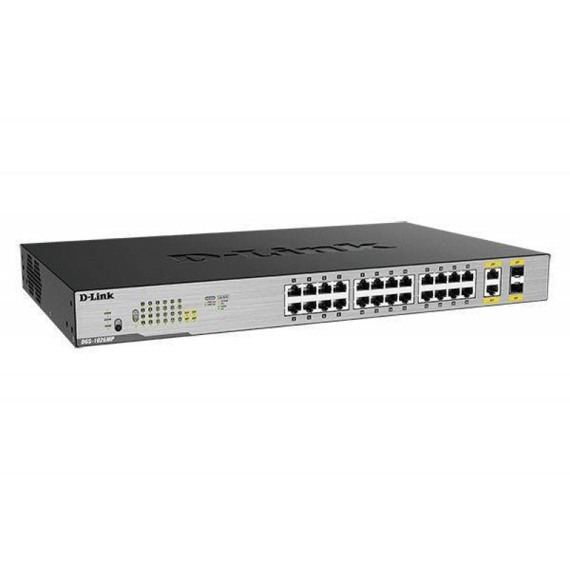 D-Link DGS-1026MP/B2A Неуправляемый коммутатор с 24 портами 10/100/1000Base-T, 2 комбо-портами 100/1000Base-T/SFP