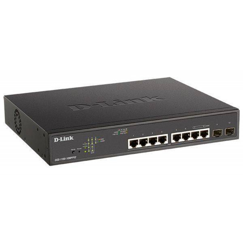 D-Link DGS-1100-10MPPV2/A3A Настраиваемый L2 коммутатор с 8 портами 10/100/1000Base-T и 2 портами 1000Base-X SFP