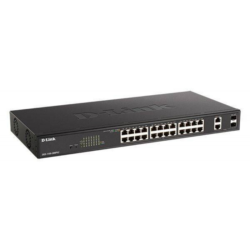 D-Link DGS-1100-26MPV2/A3A Настраиваемый L2 коммутатор с 24 портами 10/100/1000Base-T и 2 комбо-портами 1000Base-T/SFP