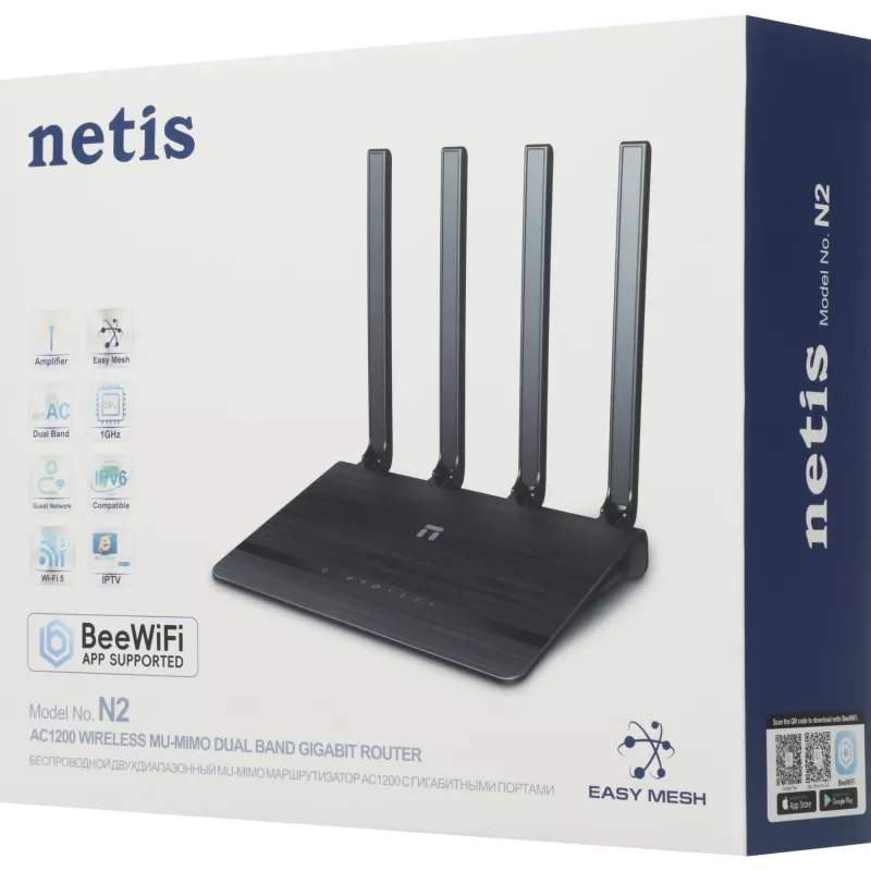 Роутер беспроводной Netis N2 AC1200 10/100/1000BASE-TX черный