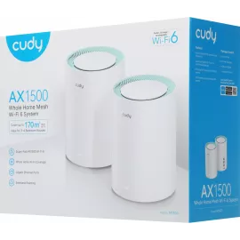 Бесшовный Mesh роутер Cudy M1500 (M1500(2-PACK)) AX1500 10/100/1000BASE-TX белый (упак.:2шт)