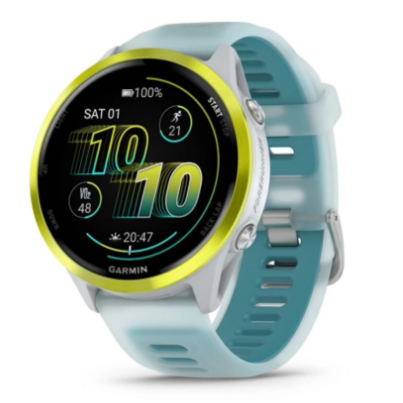 Смарт-часы Garmin Forerunner 570 белый, желтый безель, бирюзовый ремешок 47мм