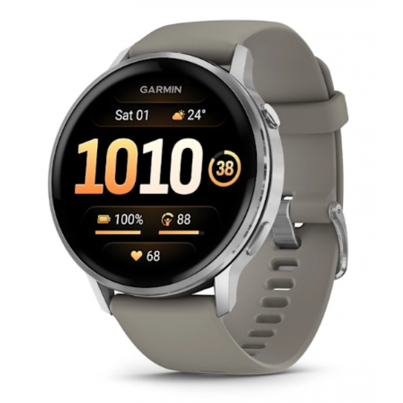 Смарт-часы Garmin Venu 4 серебристый, серый ремешок 45мм