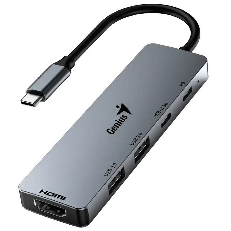 USB-Хаб Genius UH-500 Iron Grey (USB-C PD, USB 3.0x2, USB-Cx2, 4K HDM)